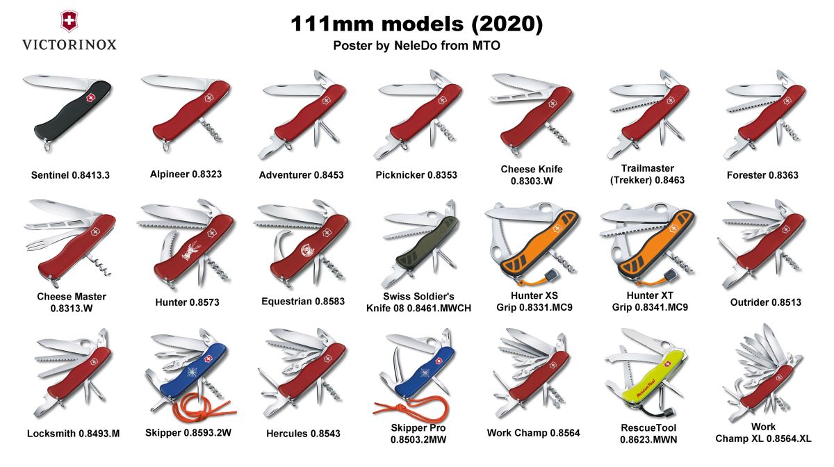 Current 111mm models as of 2020. 
Image courtesy of NeleDo from MultiTool.org